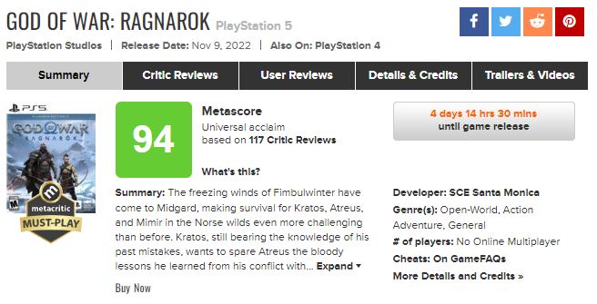 《战神：诸神黄昏》metascore 94分 年度游戏稳了