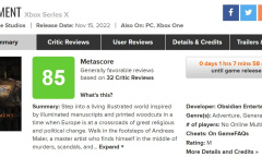 黑曜石新作《Pentiment》metascore 85分 特别好评